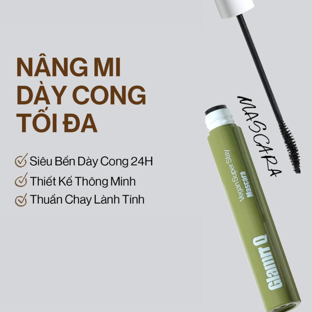 Mascara Glamrr Q làm cong, dài mi, lâu trôi, thuần chay 7g