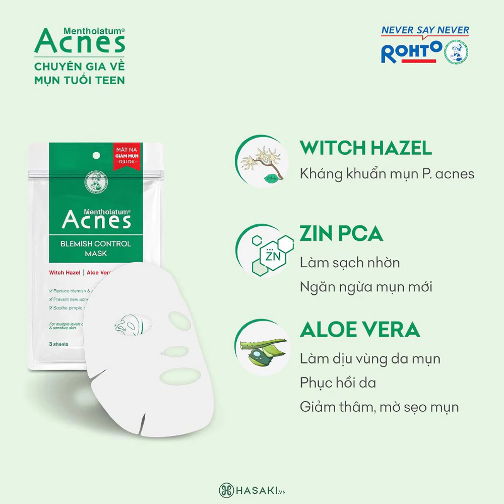 Mặt nạ Acnes giảm mụn, dịu da 65g (3 miếng)