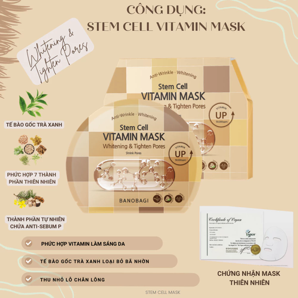 Mặt nạ Banobagi dưỡng sáng - se lỗ chân lông/cấp ẩm cho da/hỗ trợ nâng cơ/chăm sóc da mụn/tẩy tế bào chết 30g