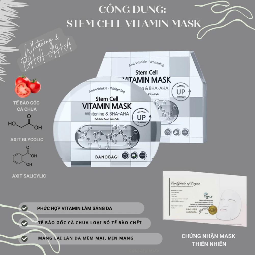Mặt nạ Banobagi dưỡng sáng - se lỗ chân lông/cấp ẩm cho da/hỗ trợ nâng cơ/chăm sóc da mụn/tẩy tế bào chết 30g