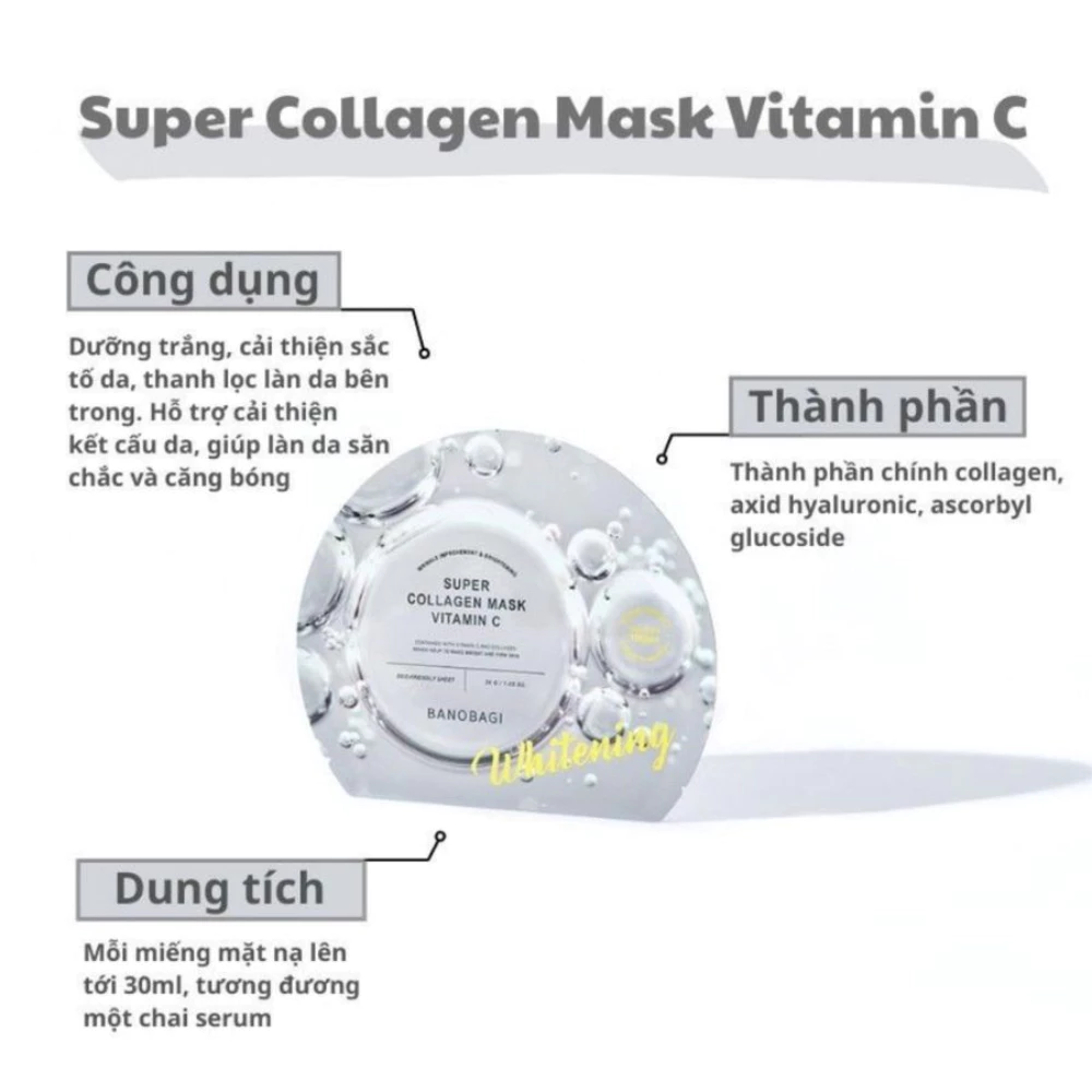Mặt nạ Banobagi Super Collagen - bổ sung vitamin c làm sáng da/cải thiện nếp nhăn/tràm trà giảm mụn đầu đen 30g