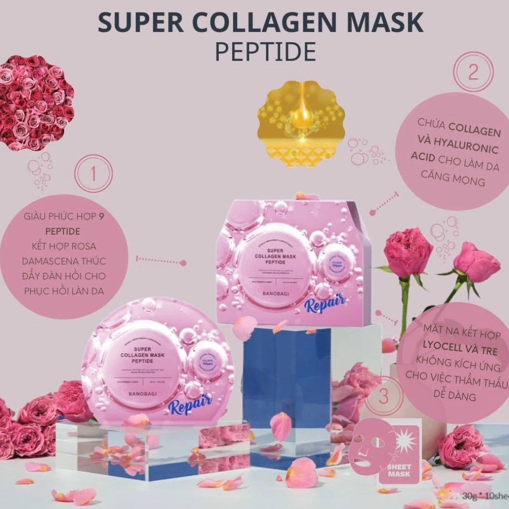 Mặt nạ Banobagi Super Collagen - bổ sung vitamin c làm sáng da/cải thiện nếp nhăn/tràm trà giảm mụn đầu đen 30g