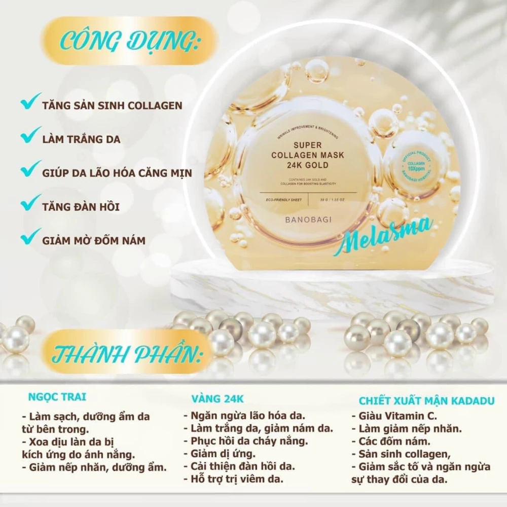 Mặt nạ Banobagi Super Collagen - hỗ trợ giảm mụn/ hỗ trợ phục hồi da/cấp ẩm da căng bóng/bổ sung collagen, mờ nám 30g