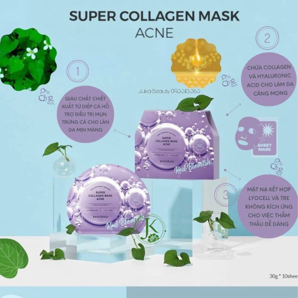 Mặt nạ Banobagi Super Collagen - hỗ trợ giảm mụn/ hỗ trợ phục hồi da/cấp ẩm da căng bóng/bổ sung collagen, mờ nám 30g