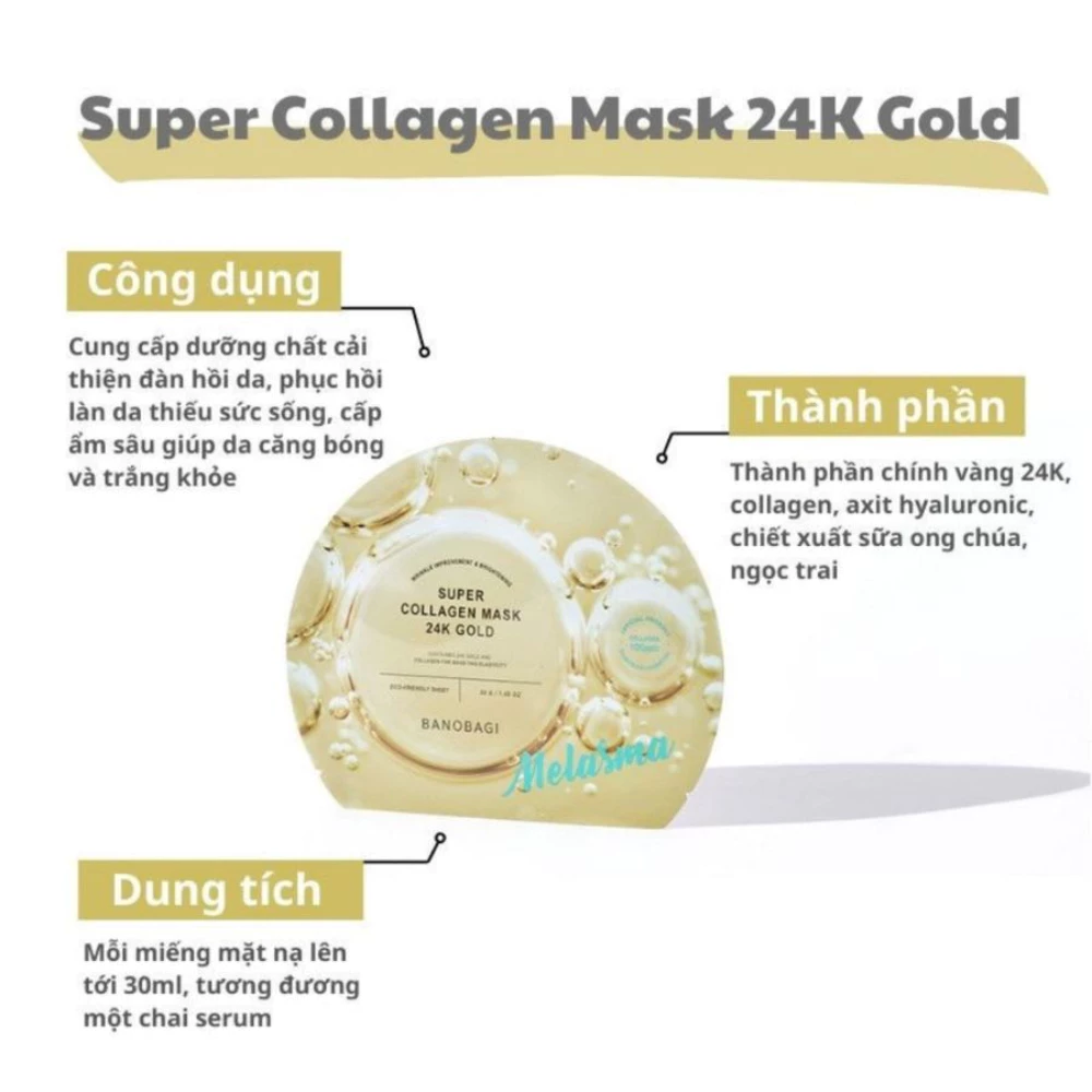Mặt nạ Banobagi Super Collagen - hỗ trợ giảm mụn/ hỗ trợ phục hồi da/cấp ẩm da căng bóng/bổ sung collagen, mờ nám 30g