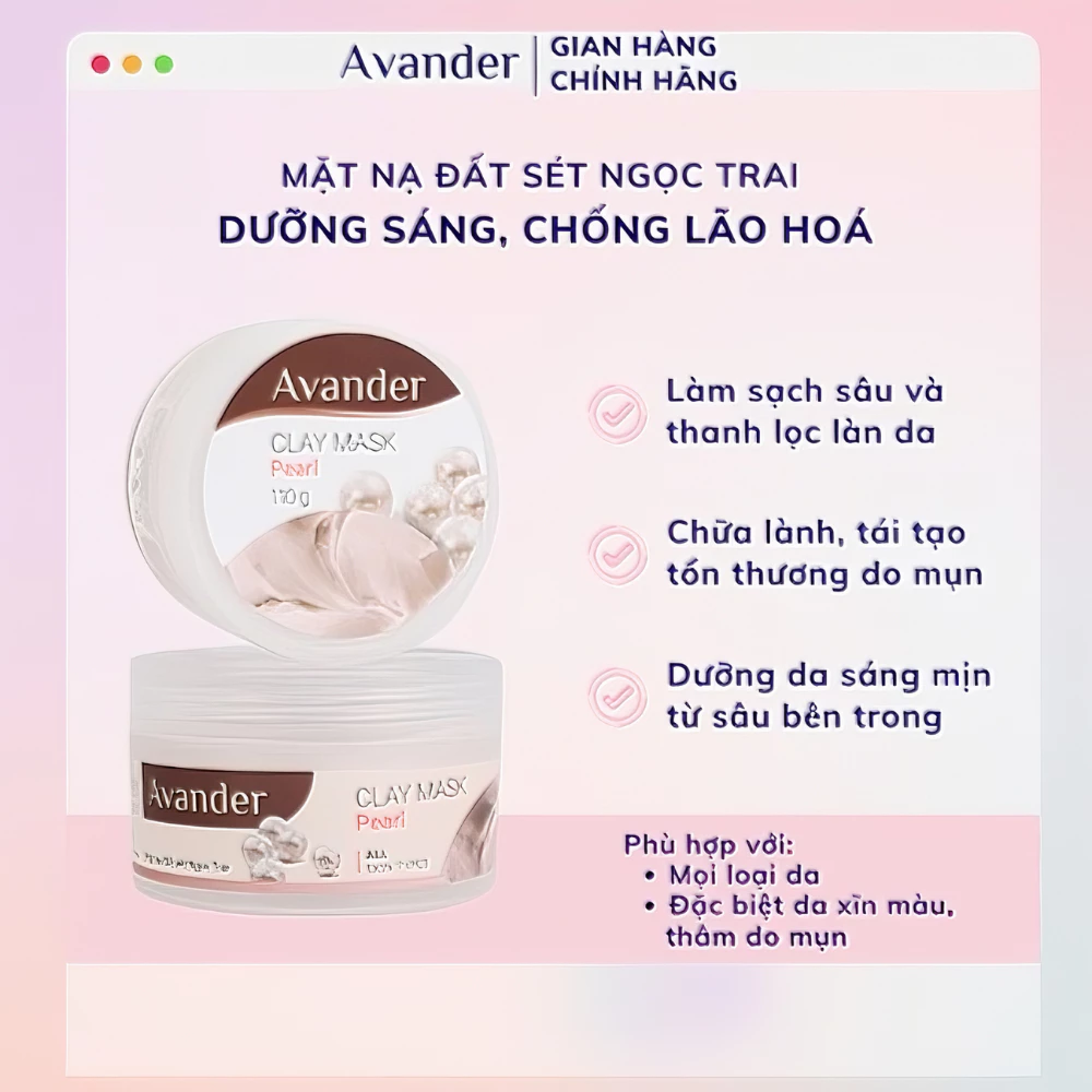 Mặt nạ đất sét Avander Ngọc Trai tươi trẻ làn da 15ml