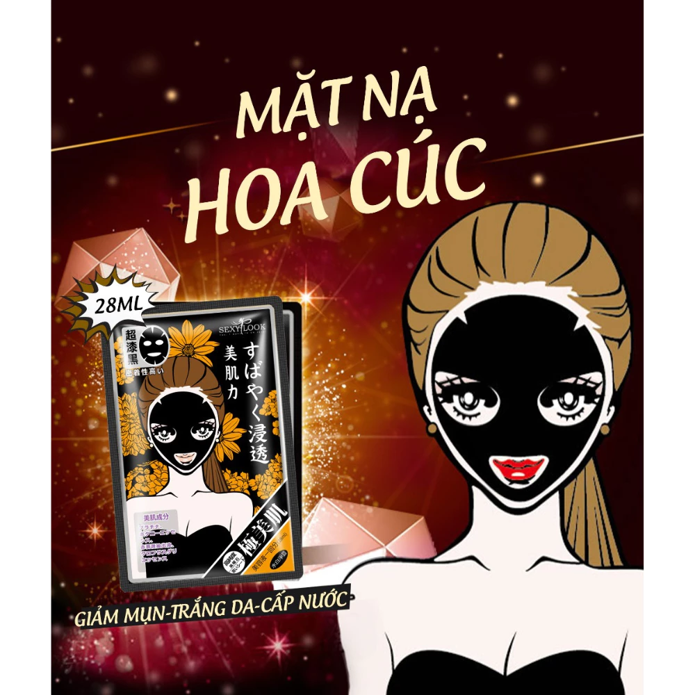 Mặt nạ đen Sexylook tràm trà/ngọc trai/hoa cúc/hoa hồng đỏ 28ml