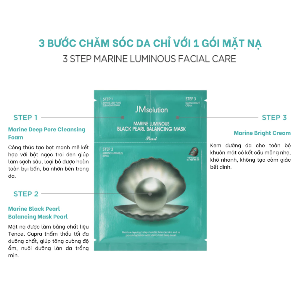 Mặt nạ JMsolution dưỡng ẩm, sáng da ngọc trai/ngọc trai đen dưỡng sáng mịn, ẩm mượt 30ml