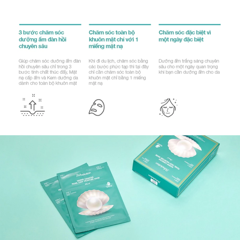 Mặt nạ JMsolution dưỡng ẩm, sáng da ngọc trai/ngọc trai đen dưỡng sáng mịn, ẩm mượt 30ml