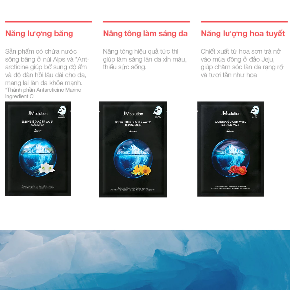 Mặt nạ JMsolution hoa trà iceland dưỡng sáng chuyên sâu/hoa nhung tuyết dưỡng ẩm/hoa cúc alaska cấp ẩm chuyên sâu 30ml