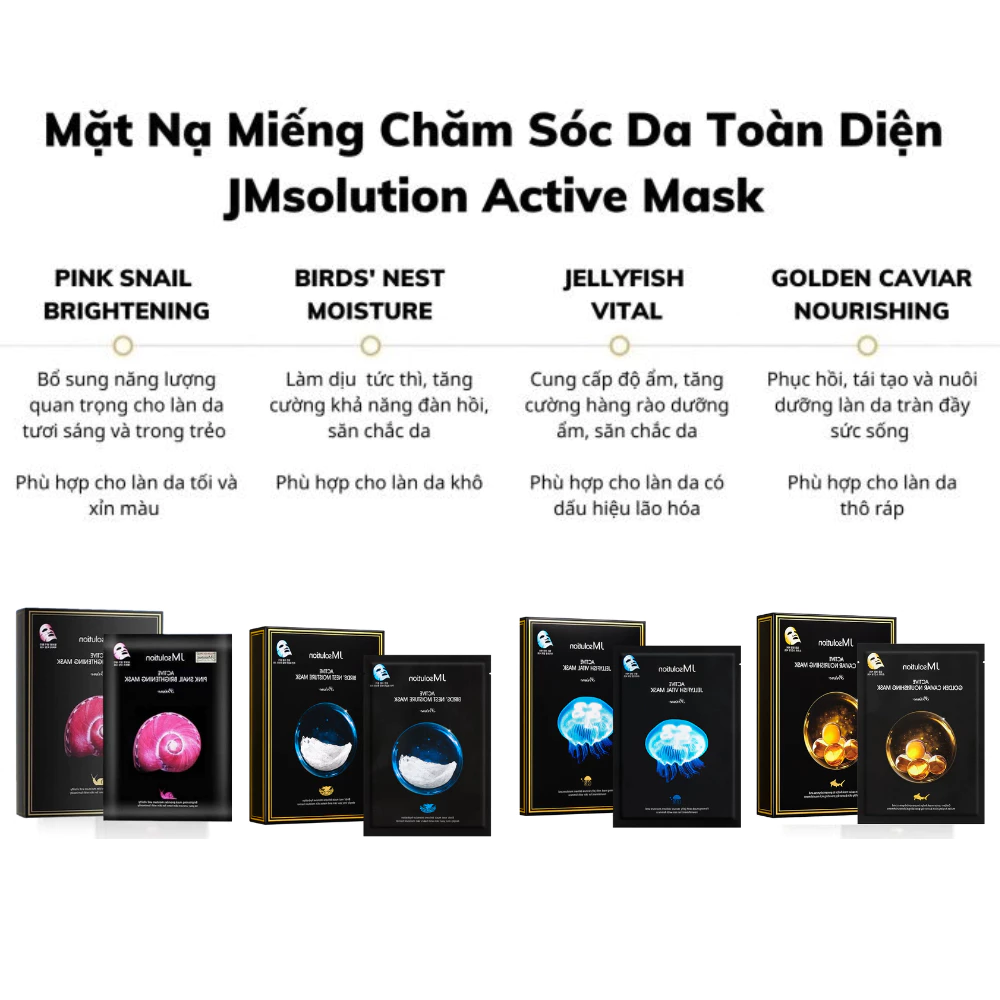 Mặt nạ JMsolution tổ yến dưỡng ẩm/trứng cá tầm phục hồi/sứa biển cấp ẩm/ốc sên hồng dưỡng sáng/tôm ngăn ngừa lão hóa 30m