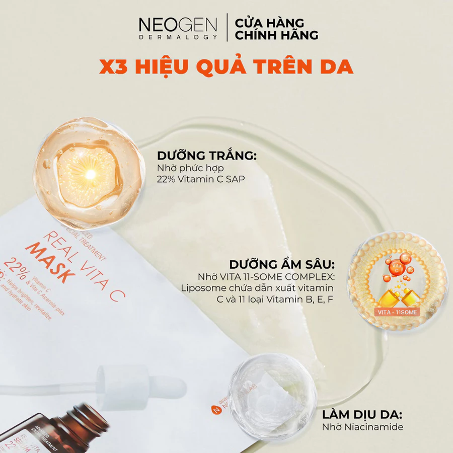Mặt nạ Neogen Dermalogy 22% Vita C dưỡng sáng, mờ thâm 28g.