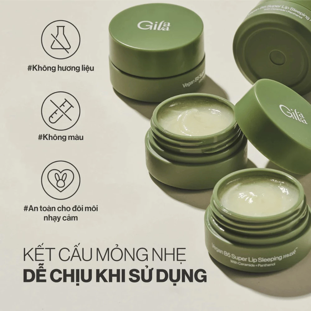 Mặt nạ ngủ môi Gilaa trẻ hóa thuần chay 10ml