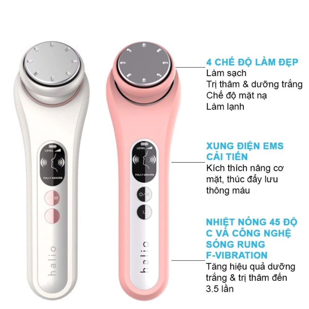 Máy đẩy tinh chất Halio dưỡng sáng nóng lạnh - màu trắng/màu hồng