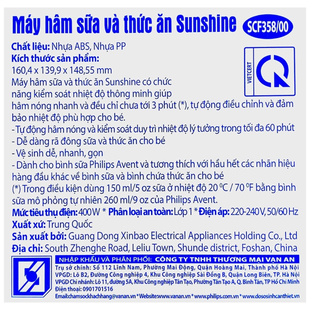 Máy hâm sữa Philips Avent SCF358.00