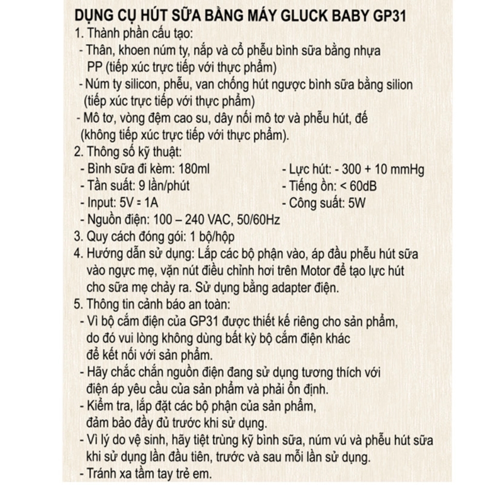 Máy hút sữa điện đôi Gluck Baby GP31