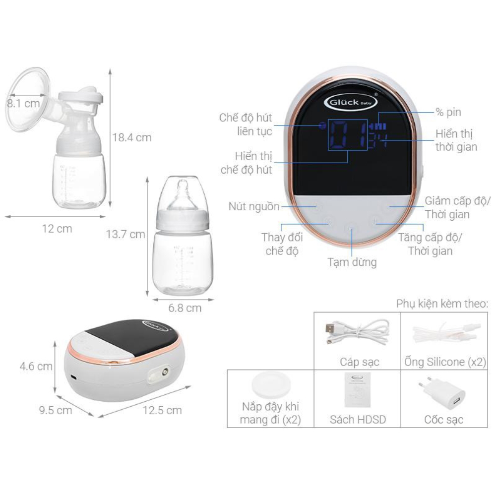 Máy hút sữa điện đôi Gluck Baby GP39 - Màu ngẫu nhiên
