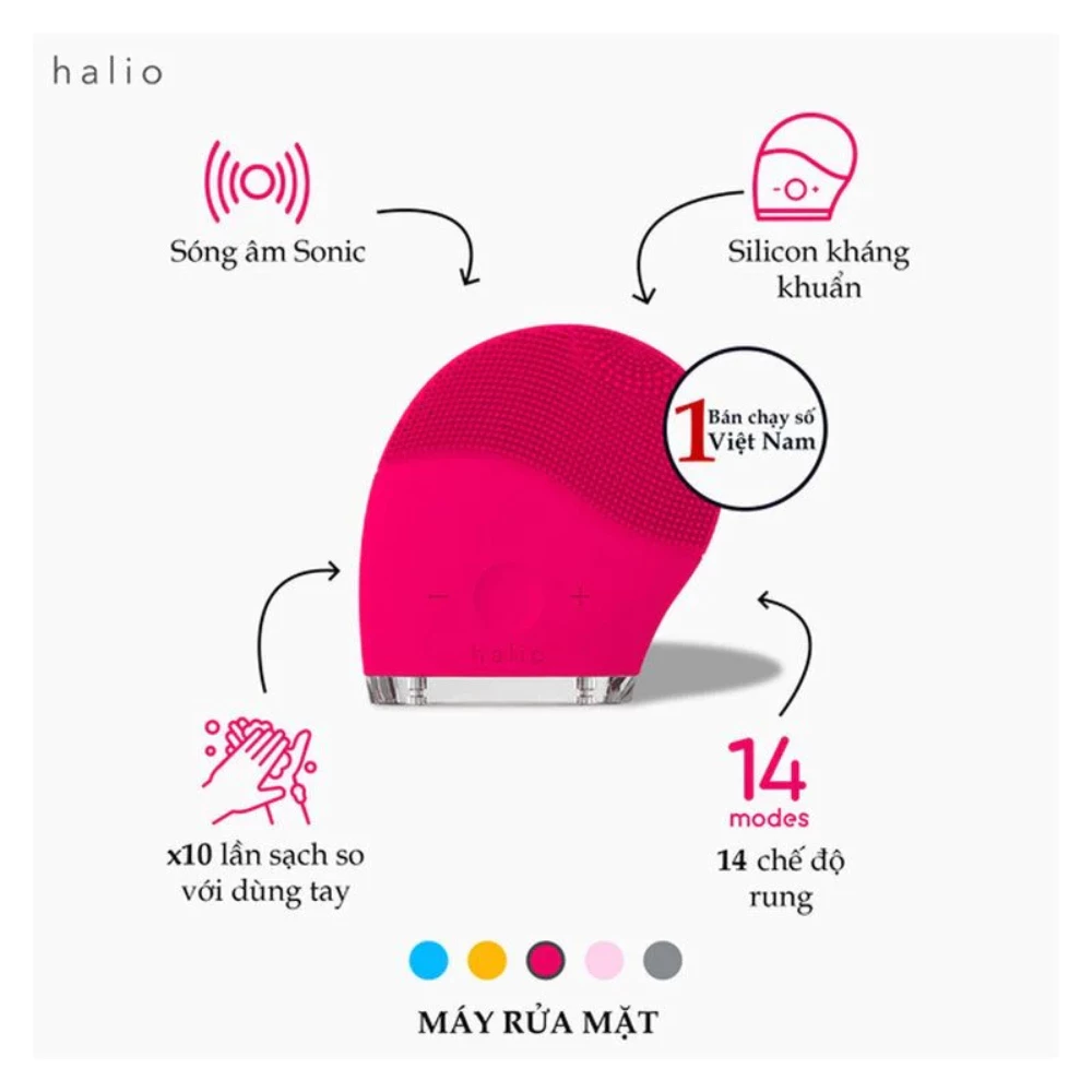 Máy rửa mặt Halio dành cho mọi loại da - màu xanh da trời/màu hồng đậm