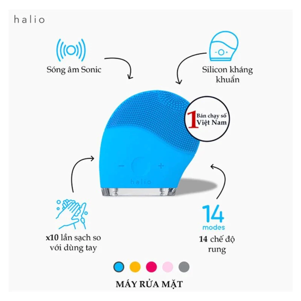 Máy rửa mặt Halio dành cho mọi loại da - màu xanh da trời/màu hồng đậm