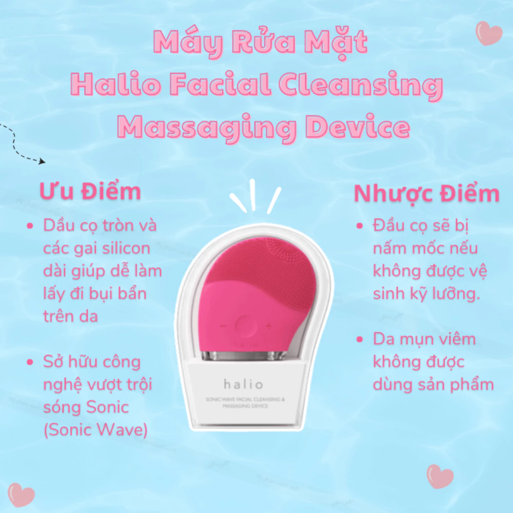 Máy rửa mặt Halio dành cho mọi loại da - màu xanh da trời/màu hồng đậm