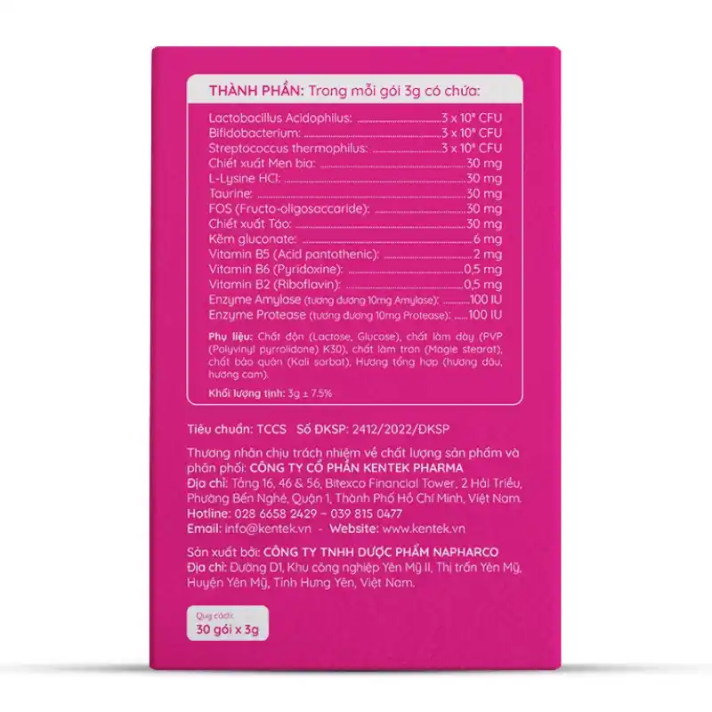 Men vi sinh Kentek Biotummy hỗ trợ giảm nguy cơ rối loạn tiêu hóa 30 gói (từ 3 tuổi)