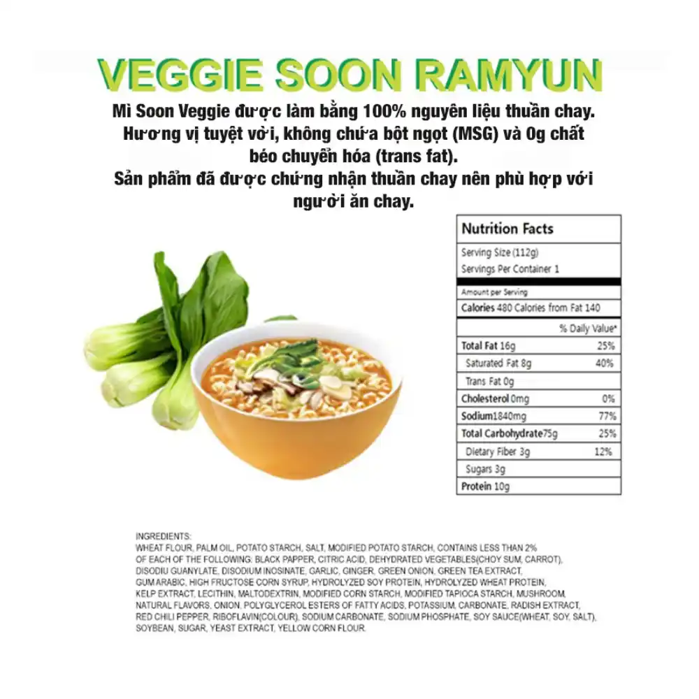 Mì chay Soon veggie Nongshim gói 112g