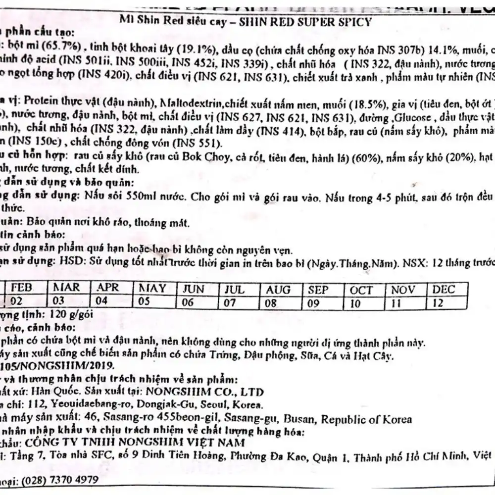 Mì siêu cay Shin red Nongshim gói 120g
