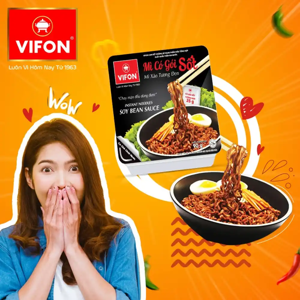 Mì xào tương đen Vifon khay 90g [gói sốt tương đen 25g]
