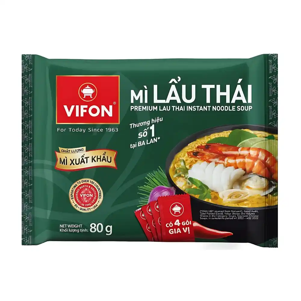 Mì xuất khẩu Vifon vị kim chi/lẩu thái gói 80g