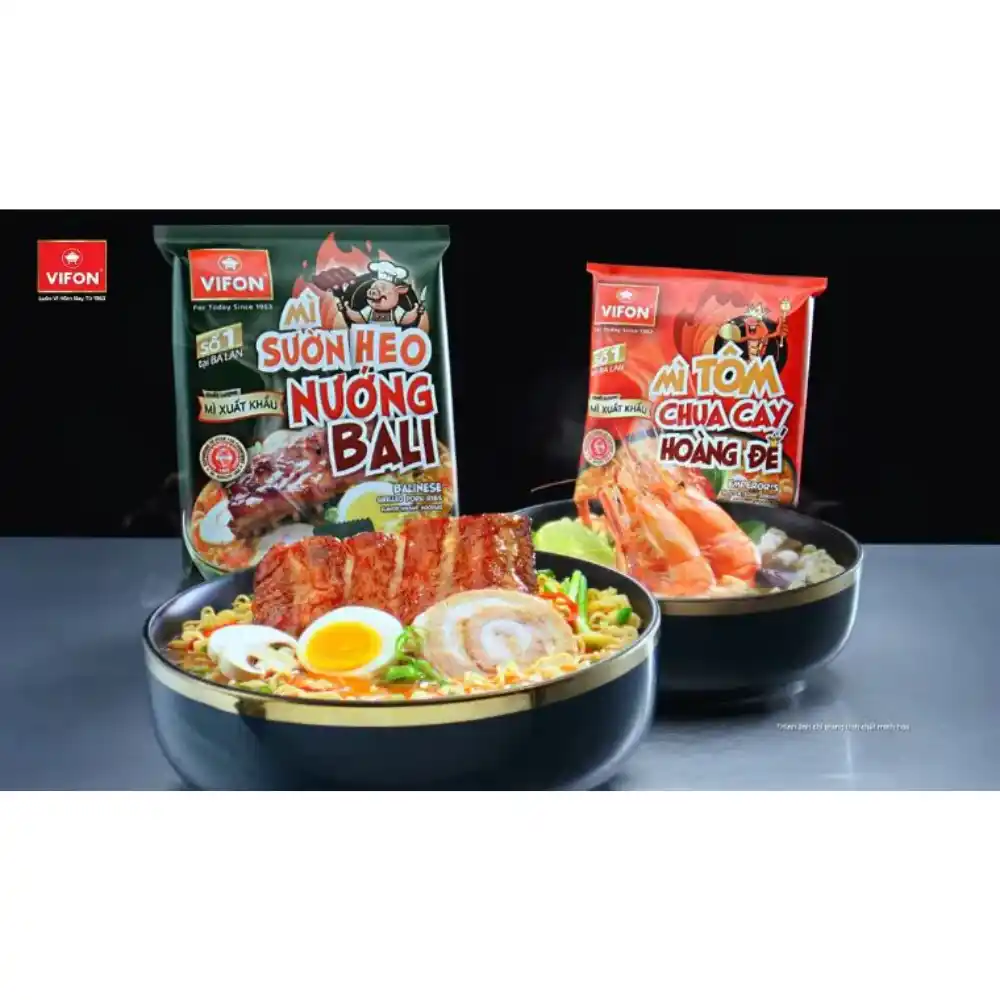 Mì xuất khẩu Vifon vị sườn heo nướng Bali/tôm chua cay hoàng đế gói 100g