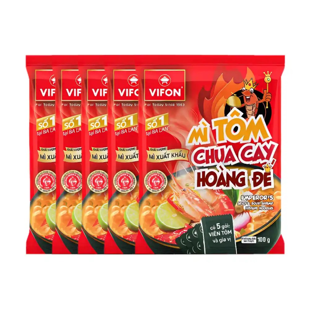 Mì xuất khẩu Vifon vị sườn heo nướng Bali/tôm chua cay hoàng đế gói 100g
