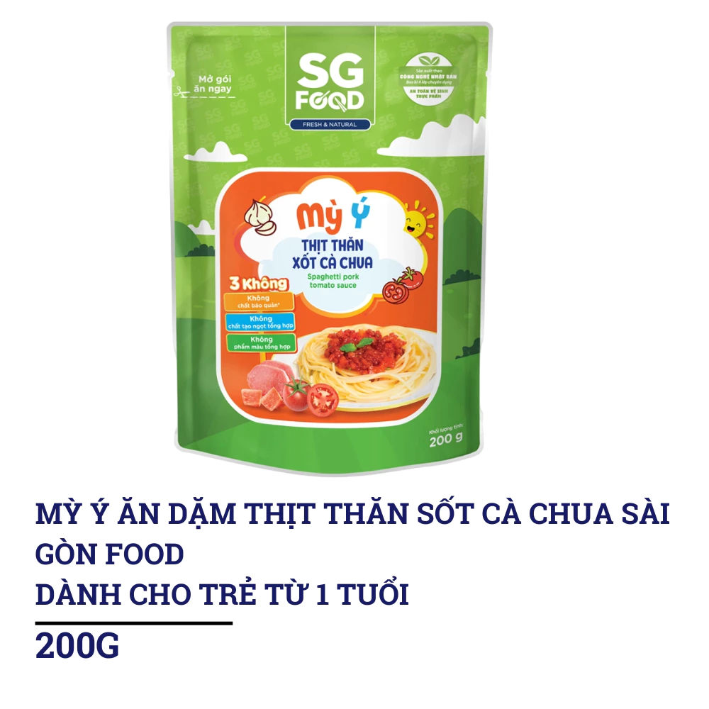 Mì ý ăn dặm thịt thăn sốt cà chua Sài Gòn Food 200g dành cho bé từ 1 tuổi