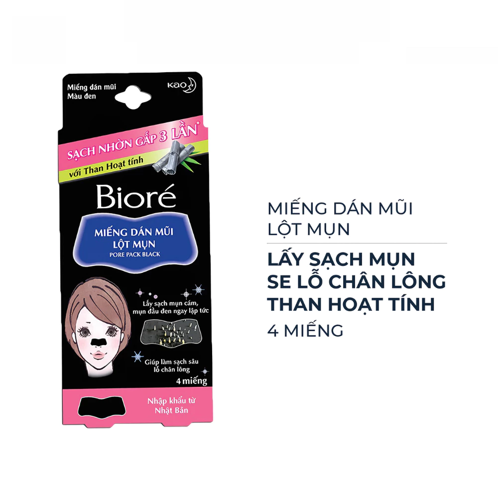 Miếng dán mũi lột mụn Bioré than hoạt tính (4 miếng)