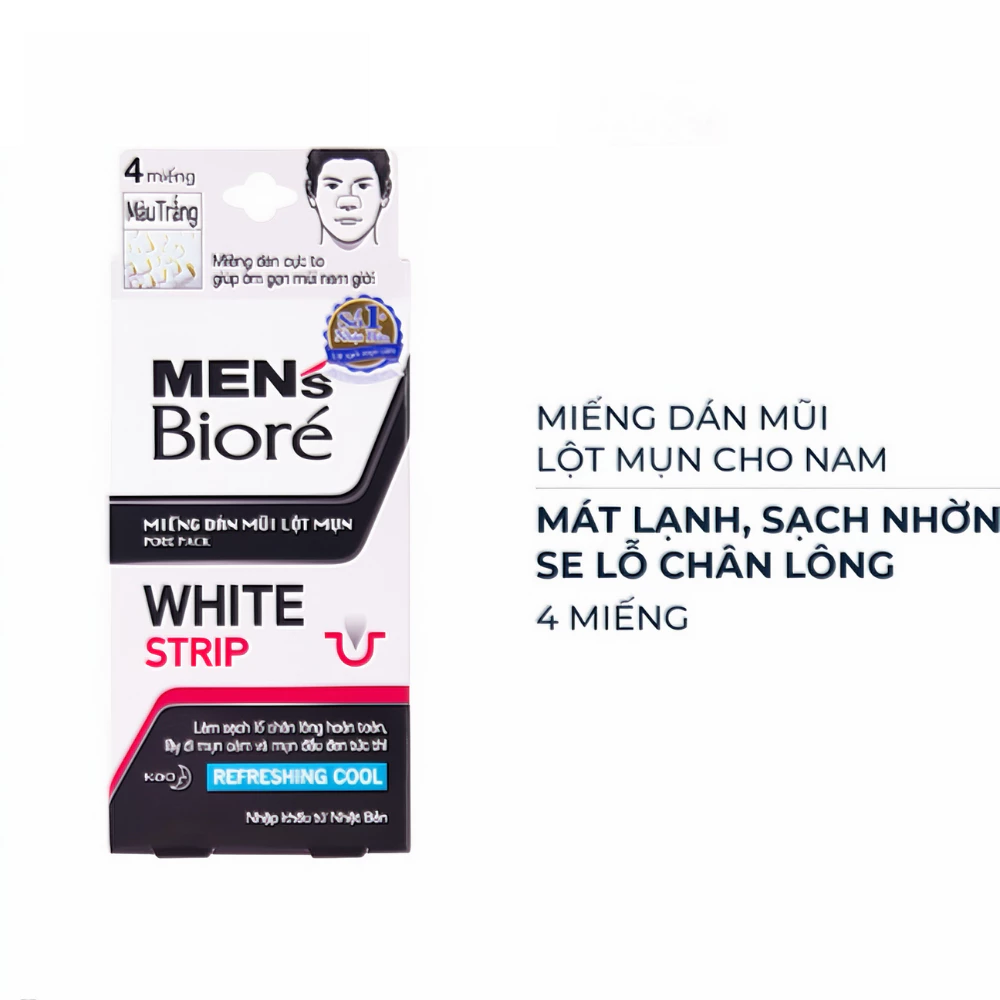 Miếng dán mũi lột mụn Bioré than hoạt tính/mát lạnh cho nam 4 miếng