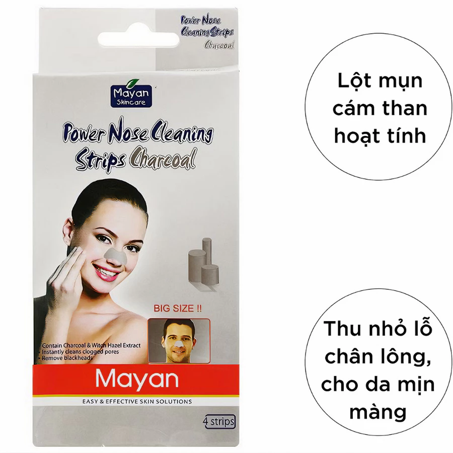 Miếng dán mũi lột mụn Mayan than hoạt tính 4 miếng