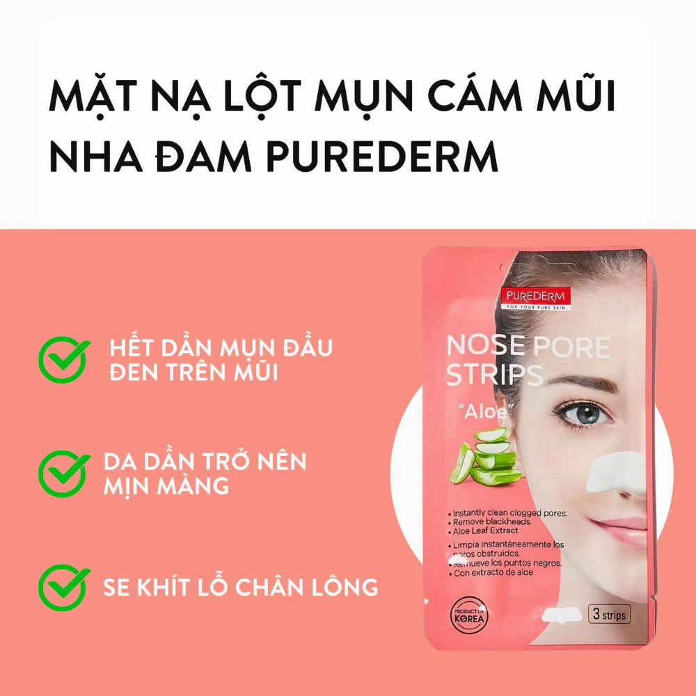 Miếng dán mũi lột mụn Purederm Nha Đam (3 miếng/gói)