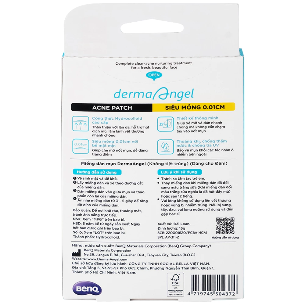 Miếng dán mụn Derma Angel dùng cho ngày & đêm 18 miếng và ngày/dêm 12 miếng