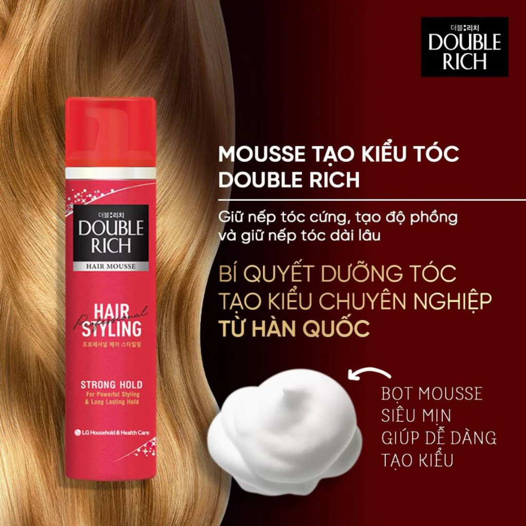 Mousse tạo kiểu tóc Double Rich giữ nếp mạnh, tự nhiên 150ml