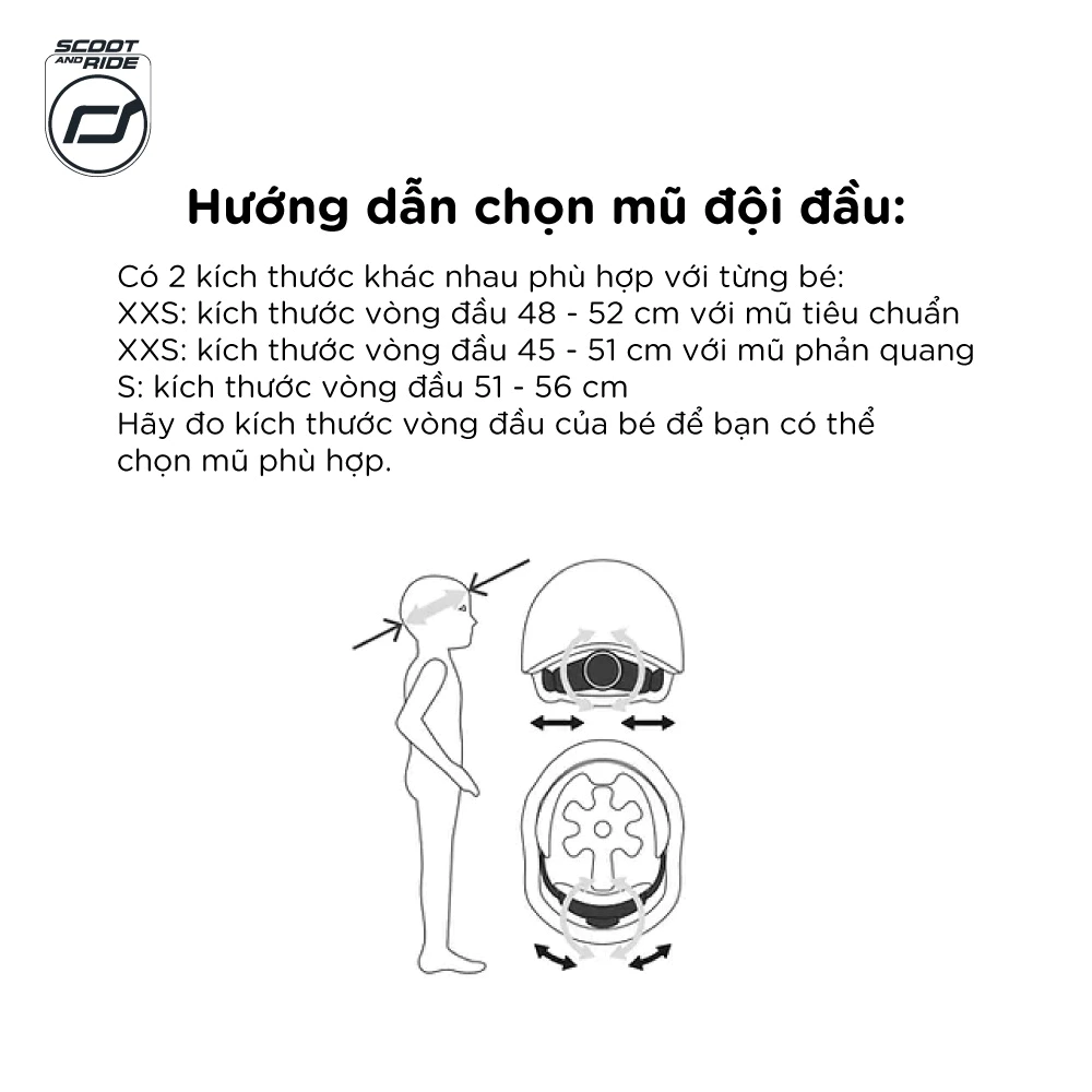 Mũ đội đầu phản quang cho bé Scoot and Ride Steel/Rose/Forest/Ash size XXS