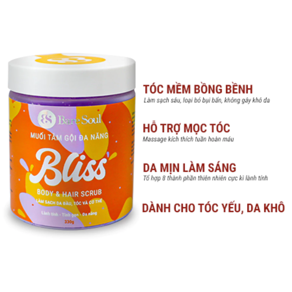 Muối tắm BareSoul đa năng cho da đầu & cơ thể 330g