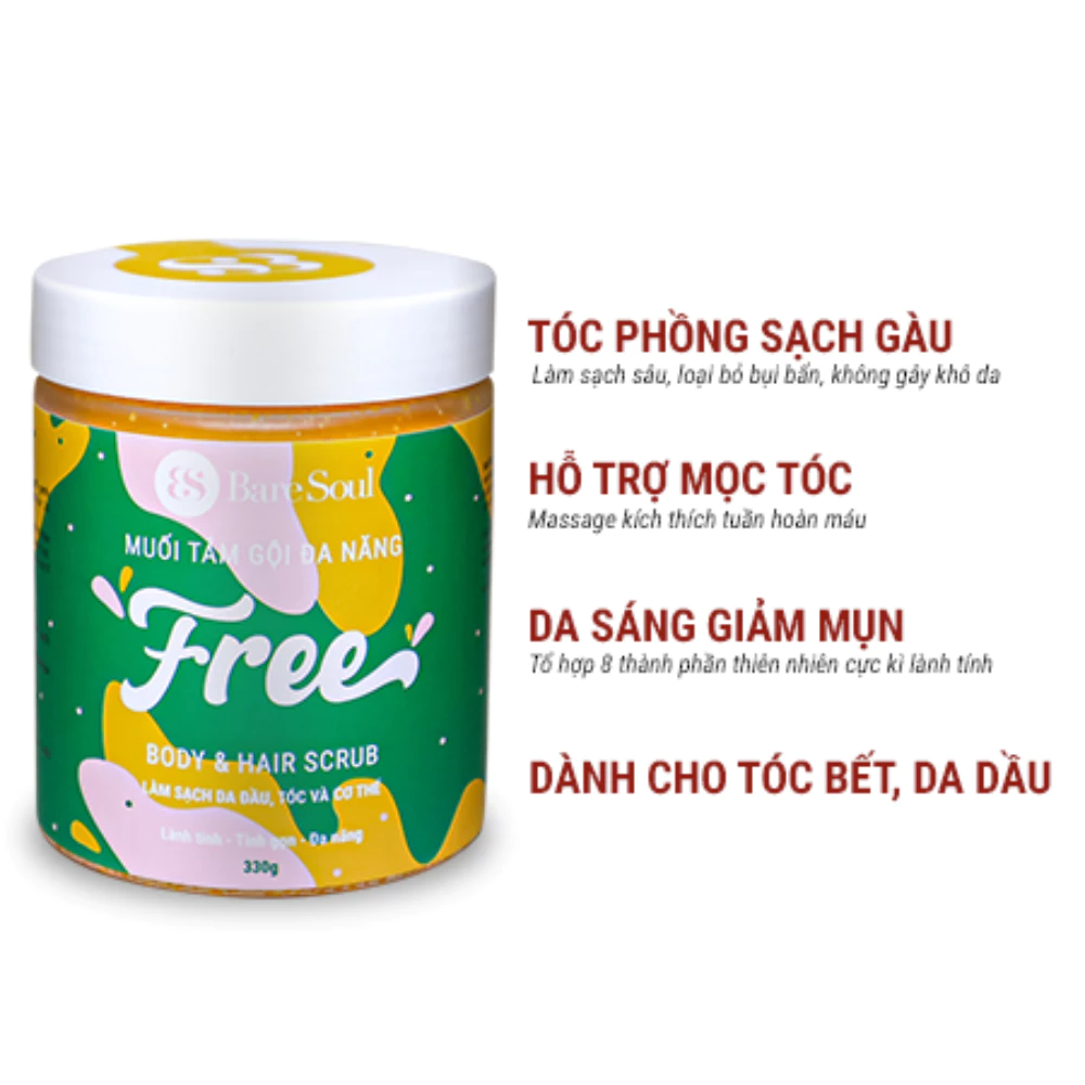 Muối tắm BareSoul tẩy tế bào chết cho da đầu & cơ thể 330g