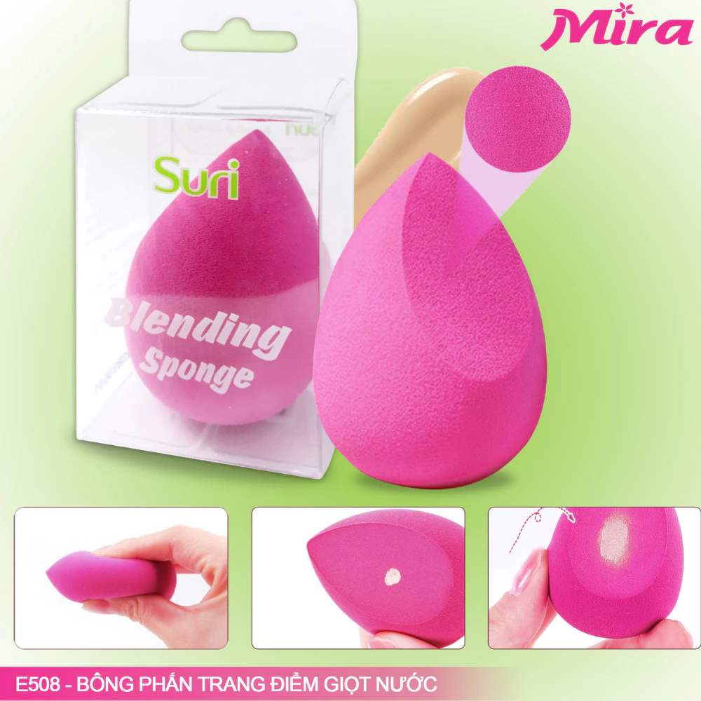 Mút trang điểm Suri hình giọt nước xéo (hồng đậm)/vàng nhạt