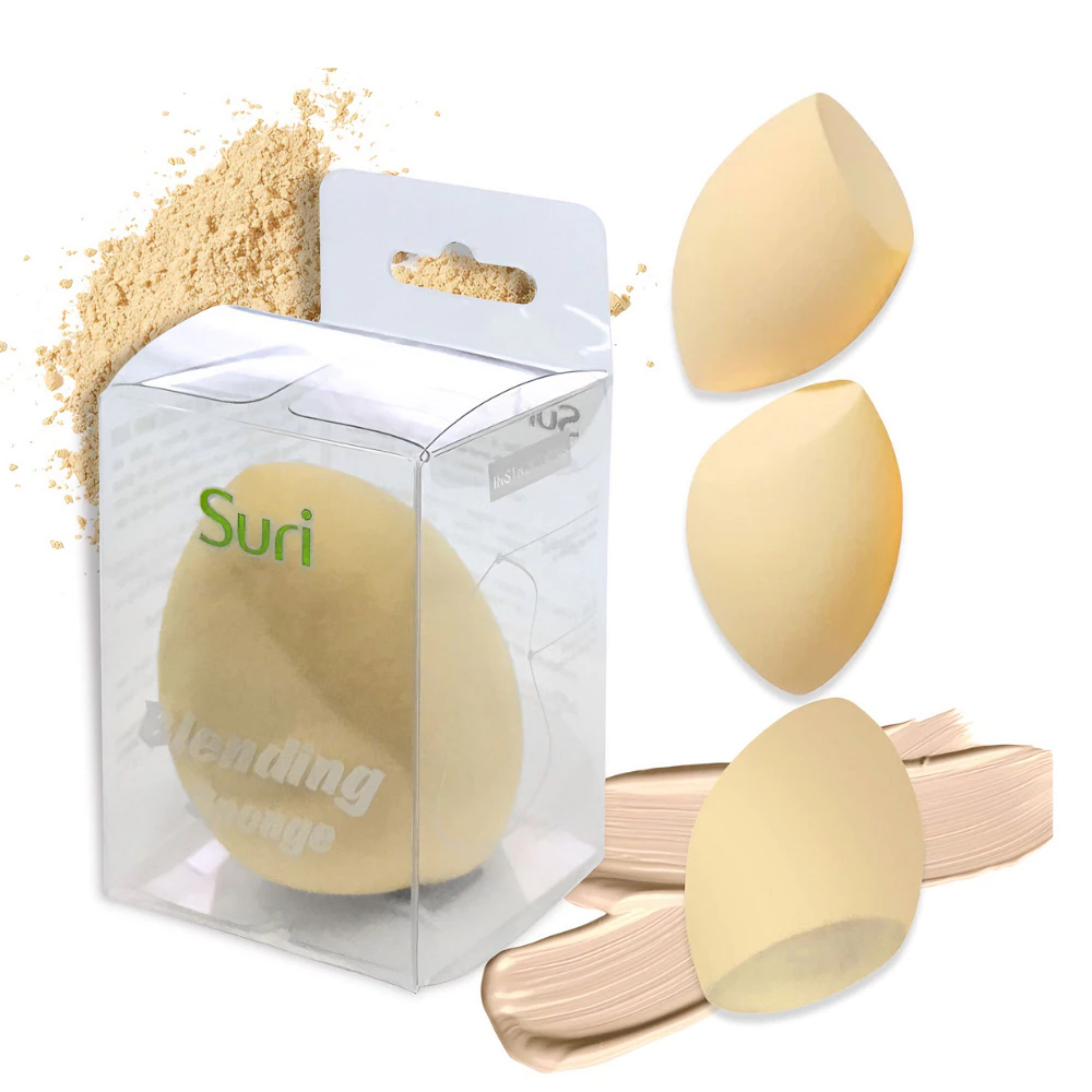 Mút trang điểm Suri hình giọt nước xéo (hồng đậm)/vàng nhạt