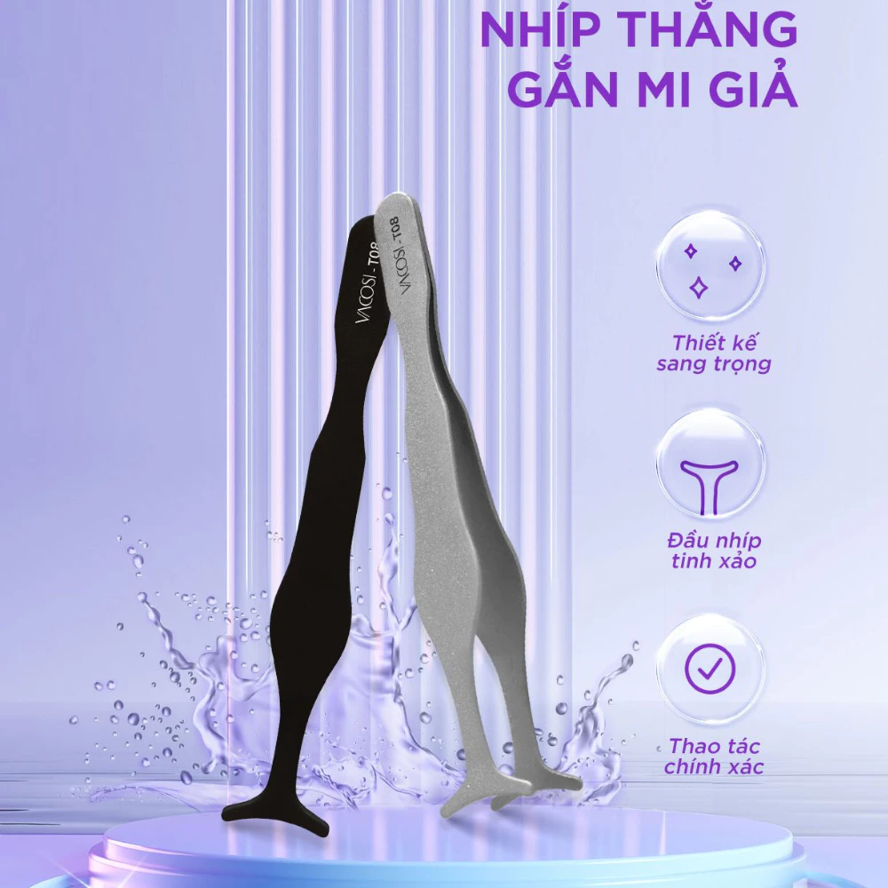 Nhíp gắn mi giả Vacosi T08-02 dáng thẳng màu đen/màu xám