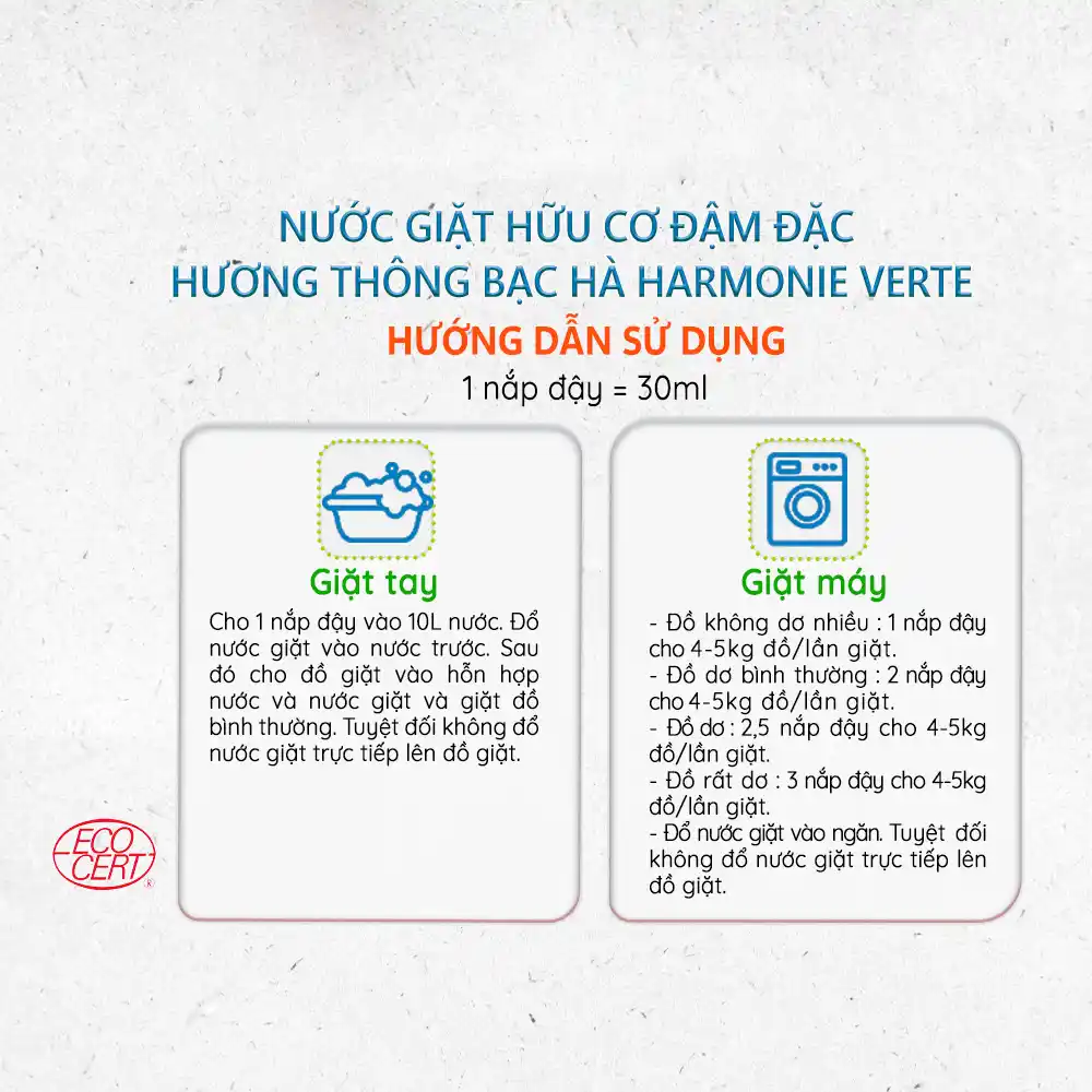 Nước giặt hữu cơ đậm đặc hương thông bạc hà Harmonie Verte 1,5 lít/5 lít