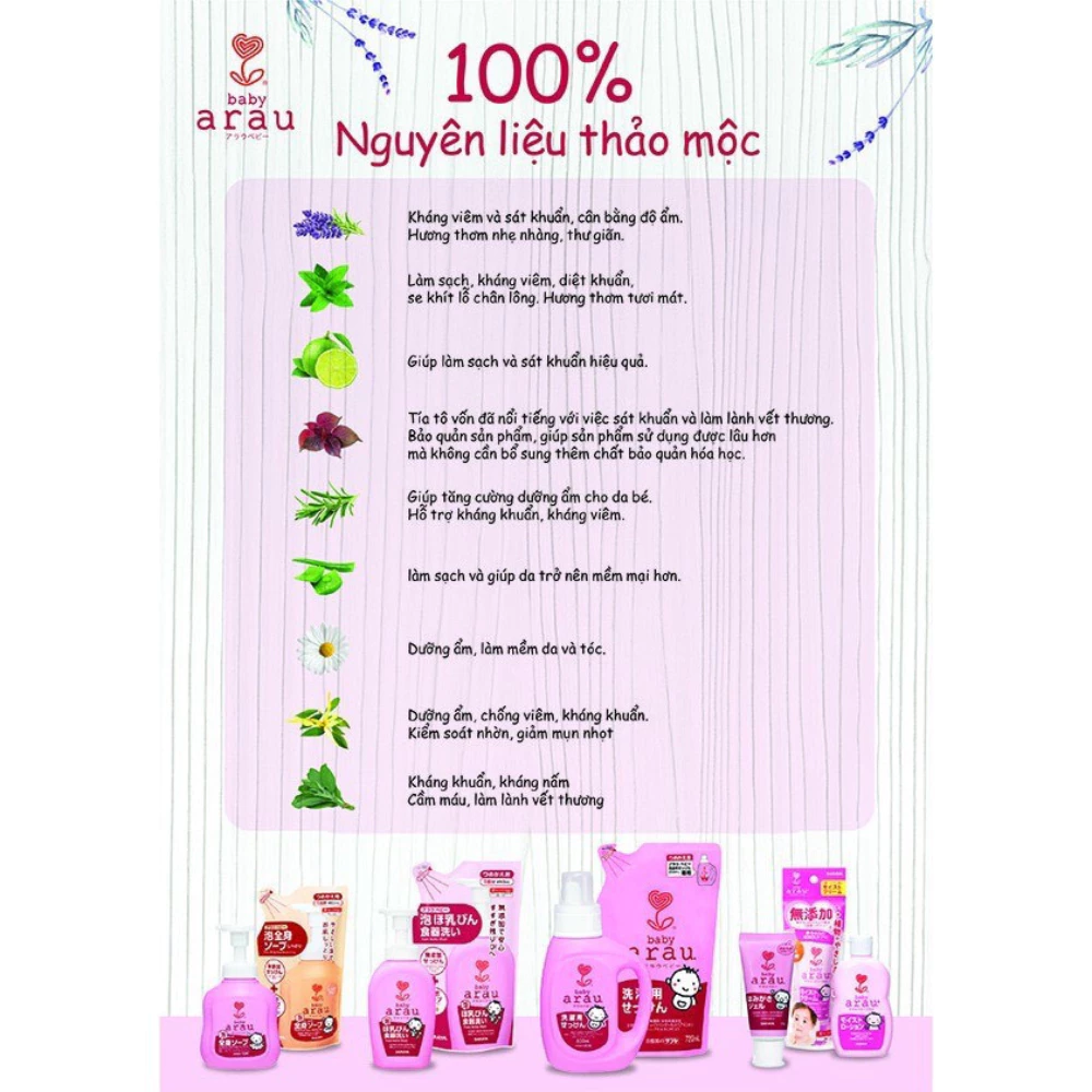 Nước giặt thảo mộc Arau Baby - bình 800ml/túi 720ml