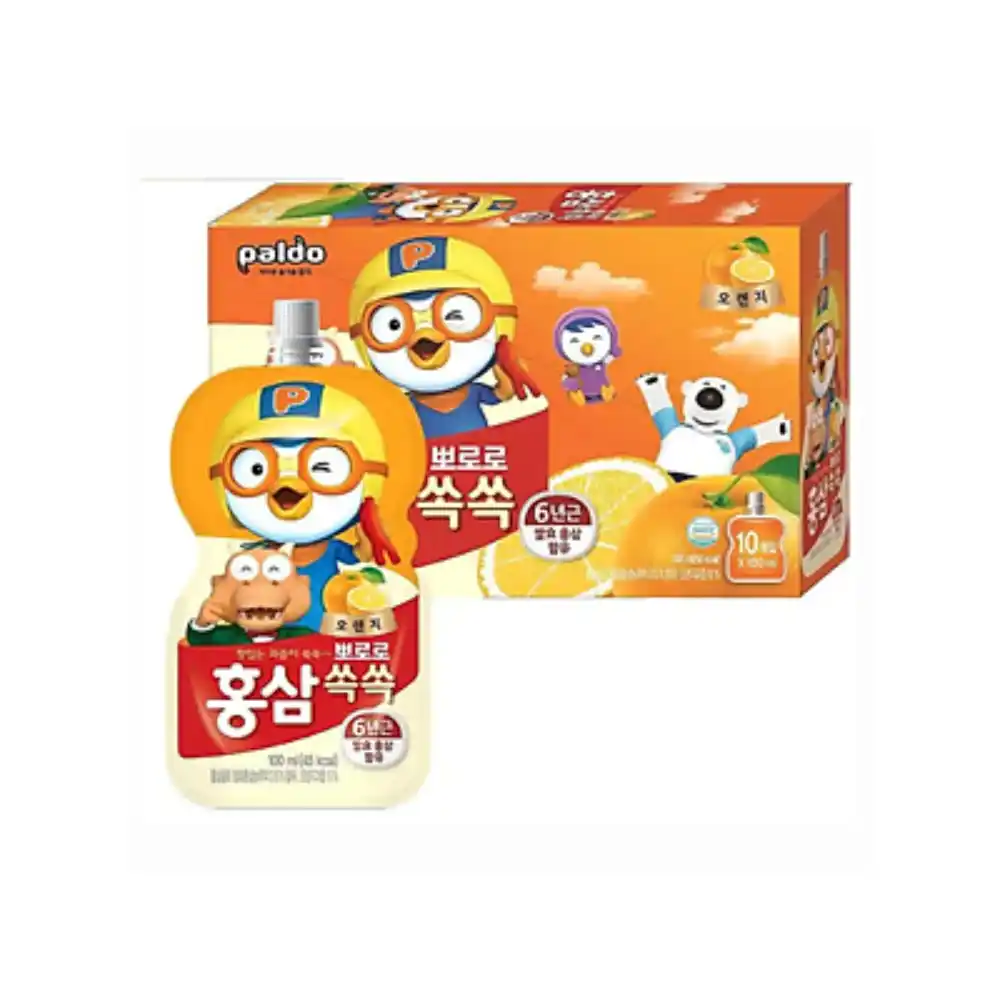 Nước hồng sâm Pororo vị cam/táo/việt quất túi 100ml