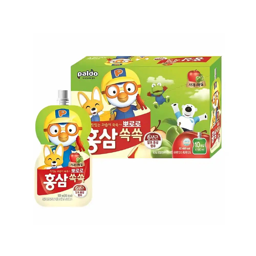 Nước hồng sâm Pororo vị cam/táo/việt quất túi 100ml