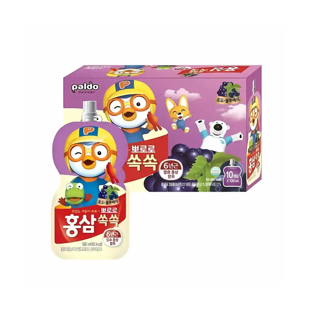 Nước hồng sâm Pororo vị cam/táo/việt quất túi 100ml