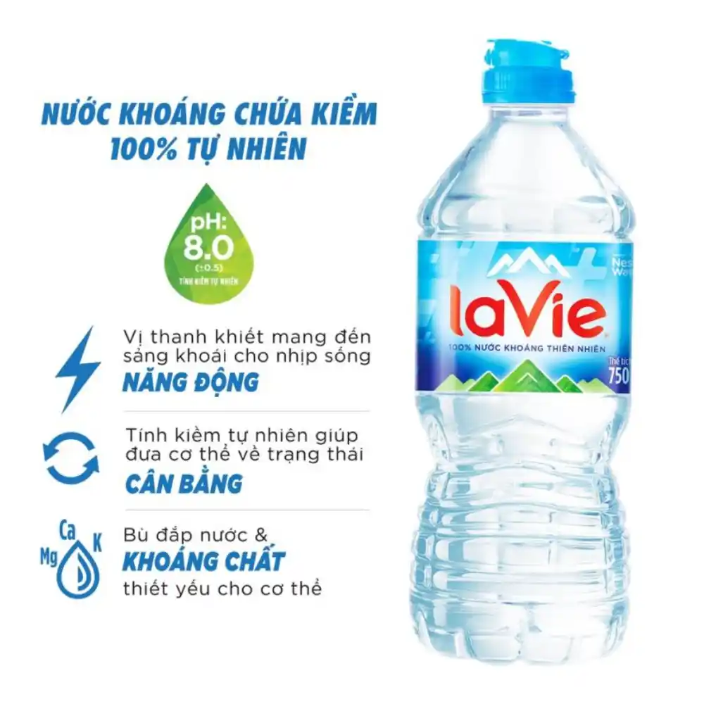 Nước khoáng kiềm thiên nhiên LaVie chai 750ml